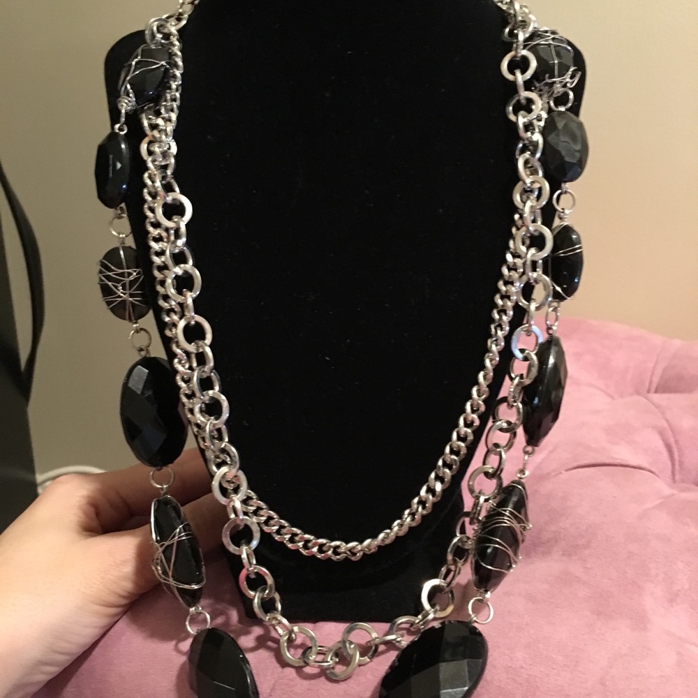 Multiple Strand Silver and Black Necklace